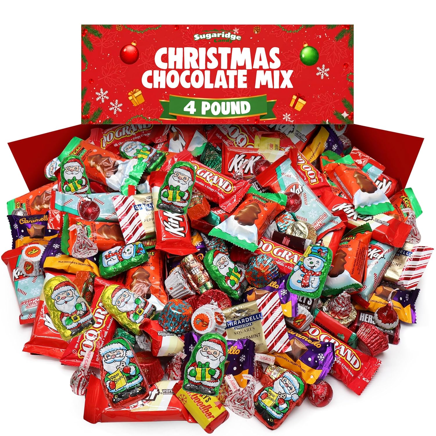 Bulk Christmas Candy Chocolate Variety Mix 4 LB - Individually Wrapped Assorted Holiday Themed Chocolates Assortment for Classroom Candy, Bowls, Parties, Stockings & Gift Bags