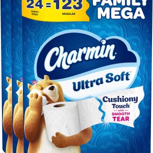 Charmin Ultra Soft Cushiony Touch Toilet Paper, 24 Family Mega Rolls = 123 Regular Rolls
