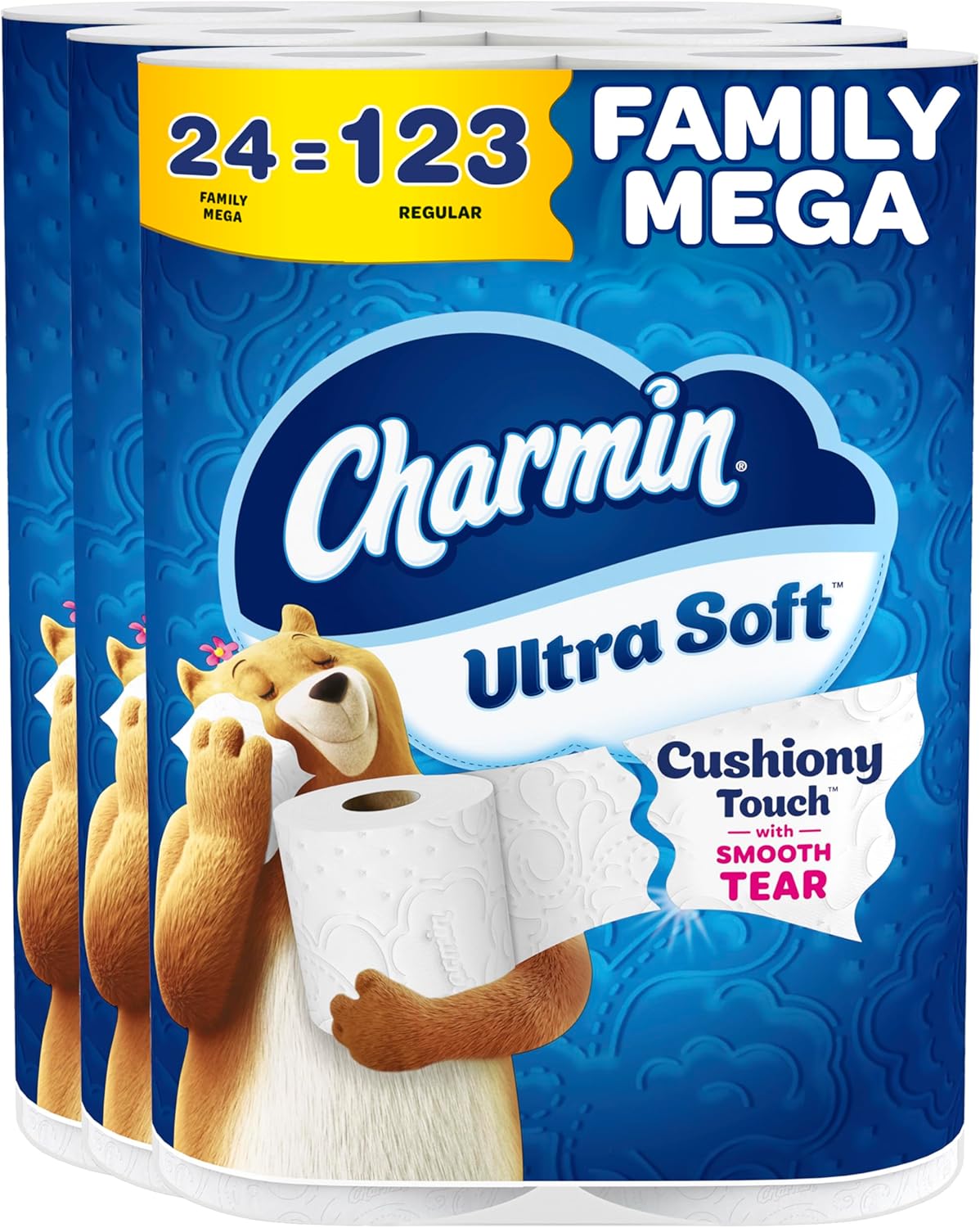 Charmin Ultra Soft Cushiony Touch Toilet Paper, 24 Family Mega Rolls = 123 Regular Rolls
