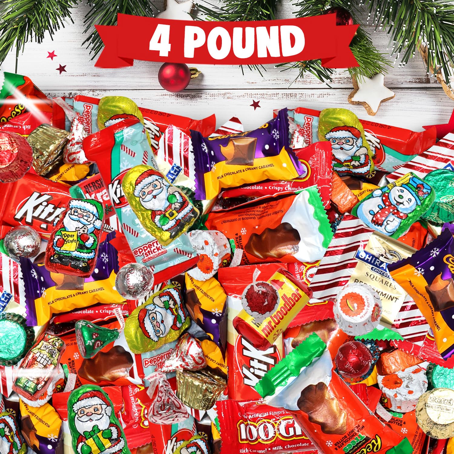 Bulk Christmas Candy Chocolate Variety Mix 4 LB - Individually Wrapped Assorted Holiday Themed Chocolates Assortment for Classroom Candy, Bowls, Parties, Stockings & Gift Bags - 图片 6