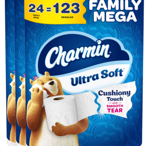 Charmin Ultra Soft Cushiony Touch Toilet Paper, 24 Family Mega Rolls = 123 Regular Rolls