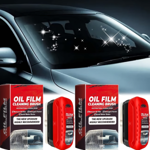 Set of 2 Glass Oil Film Cleaners - Car Glass Cleaning Brush Featuring Built-In Liquid Dispenser, Solution for Oil Film Elimination