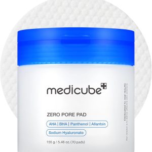 medicube Toner Pads Zero Pore Pad 2.0 | Dual-Textured Facial Pad for Exfoliation and Pore Care with 4.5% AHA Lactic Acid, 0.45% BHA Salicylic Acid | Ideal for All, Korean Skin Care, 70 Pads (1 Pack)