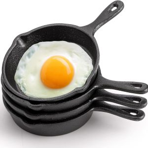 Hiceeden 4 Pack Mini Cast Iron Skillet, 4" Small Frying Pans with Double Drip-Spouts for Stove, Oven, Grill Safe, Indoor and Outdoor Use, Non-stick