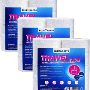 Bluecraft Lot de 12 rouleaux de papier toilette auto-dissolvant, pour camping, camping-car, caravane, bateau - 2 couches - Pour toilettes de camping, toilettes chimiques - Sans obstruction et à