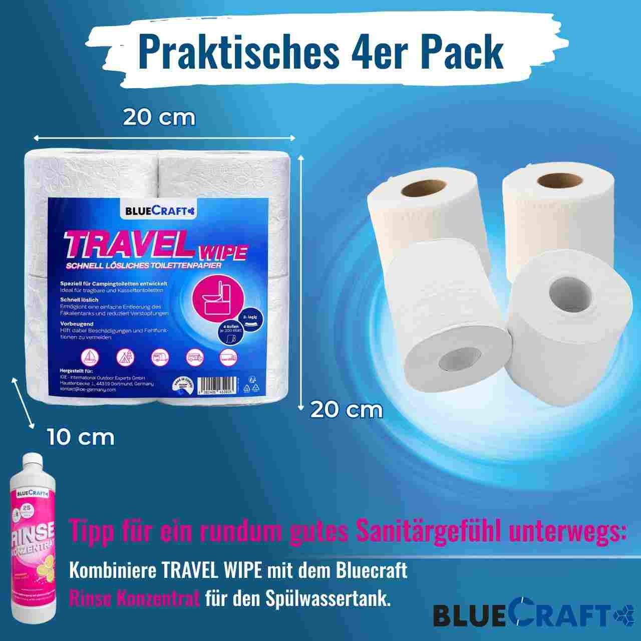 Bluecraft Lot de 12 rouleaux de papier toilette auto-dissolvant, pour camping, camping-car, caravane, bateau - 2 couches - Pour toilettes de camping, toilettes chimiques - Sans obstruction et à – Image 5