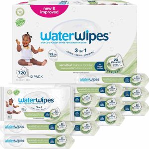 WaterWipes Sensitive+ Baby & Toddler Wipes, Lingettes Pour Bébés et Tout-Petits, 720 unités (12 paquets), 3-en-1 nettoie, soigne, protège, 99,9% d'eau, Textured Clean, non parfumées