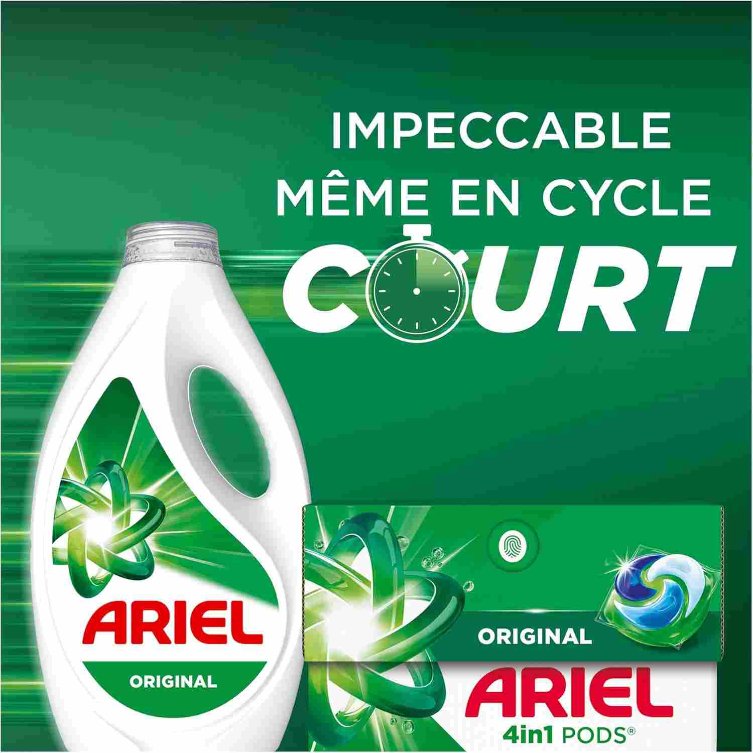 Ariel Original Lessive Liquide, 100 Lavages, Action Détachante En 1 Seul Lavage, Impeccable Même à Froid, Fabriqué en France – Image 4