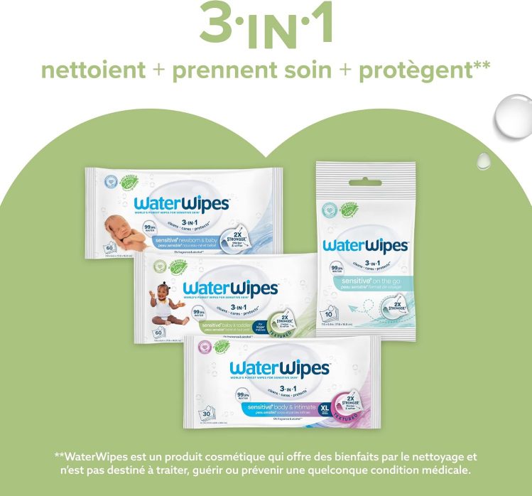 WaterWipes Sensitive+ Baby & Toddler Wipes, Lingettes Pour Bébés et Tout-Petits, 720 unités (12 paquets), 3-en-1 nettoie, soigne, protège, 99,9% d'eau, Textured Clean, non parfumées – Image 7